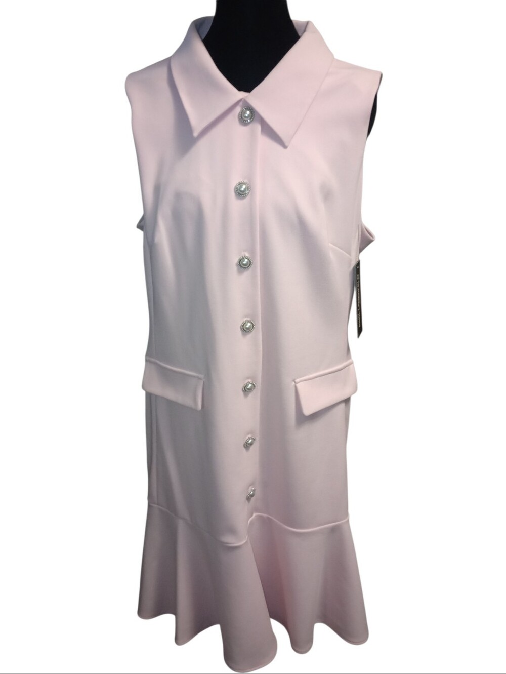 Karl Lagerfeld Sleeveless Pearl-Button With Flare On The Bottom Pink Dress, NWT